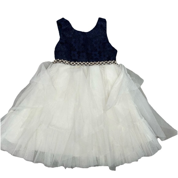 American Princess Formal Dress Size 3T Blue Lace White Elegant - Picture 1 of 4